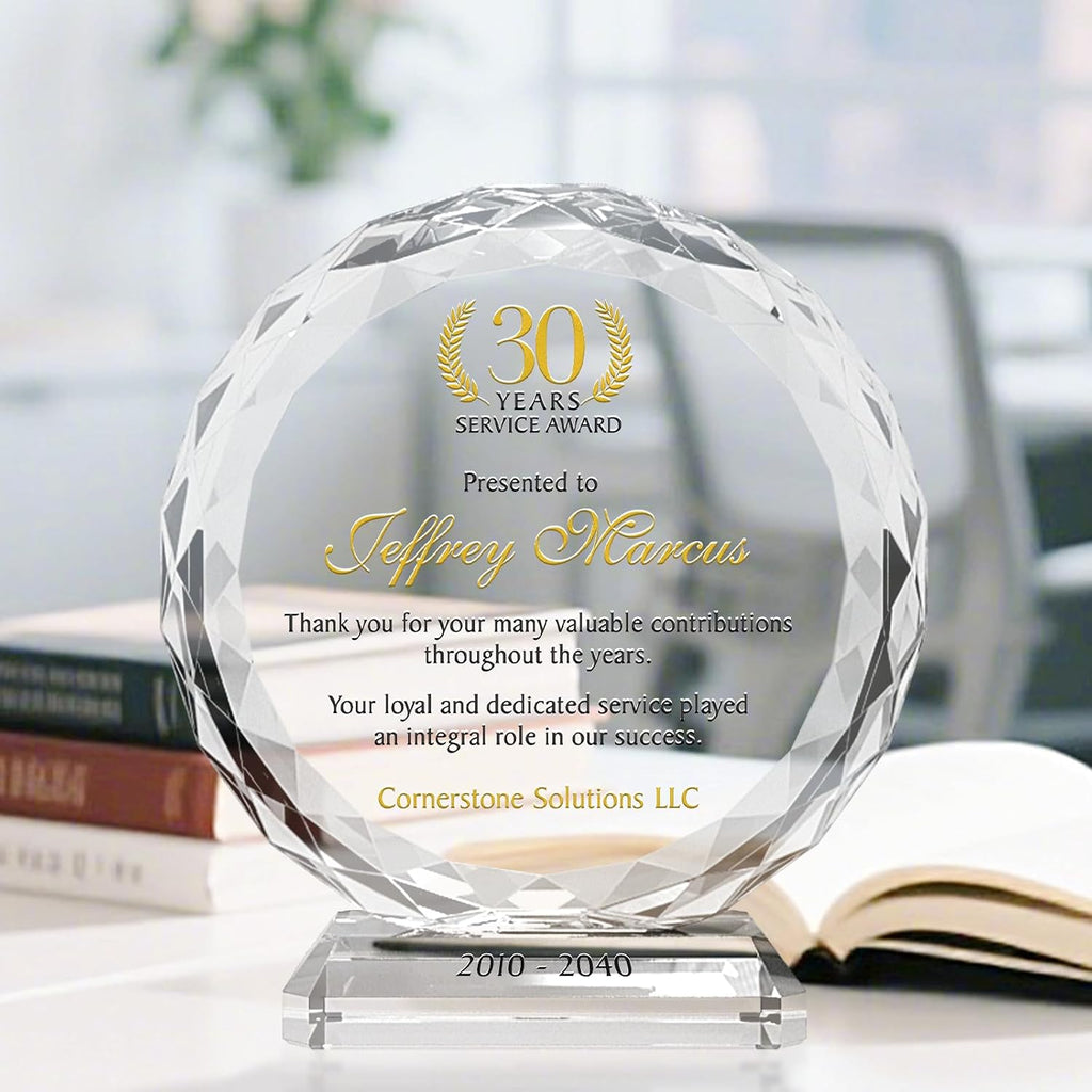 Personalized Crystal Sunflower Employee Recognition Plaque – Custom Award for Years of Service, Engraved with Name, Company & Milestone – 5, 10, 15, 20, 30 Year Work Anniversary Award (L - 8')