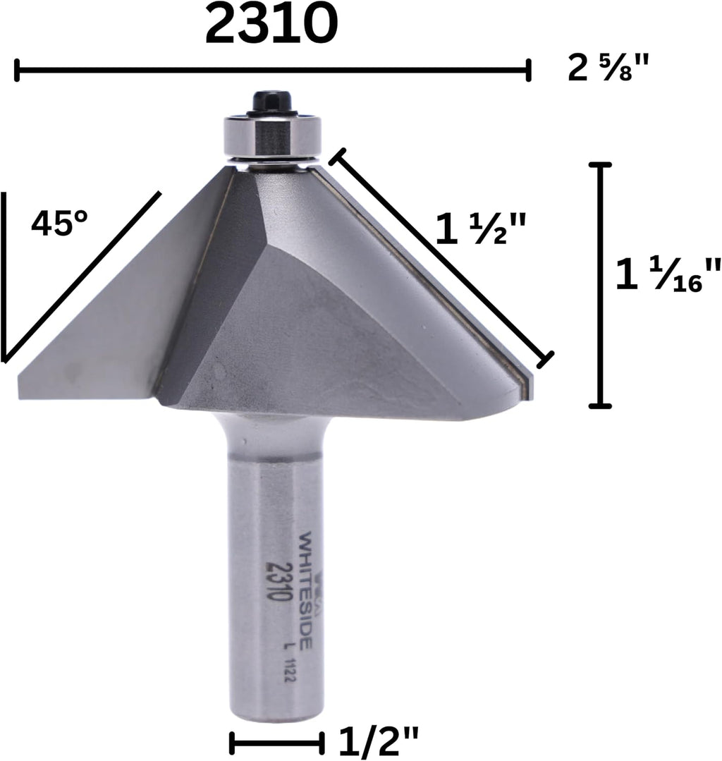 Whiteside Router Bits 2310 Chamfer Bit with 45-Degree 1-1/2-Inch Cutting Length