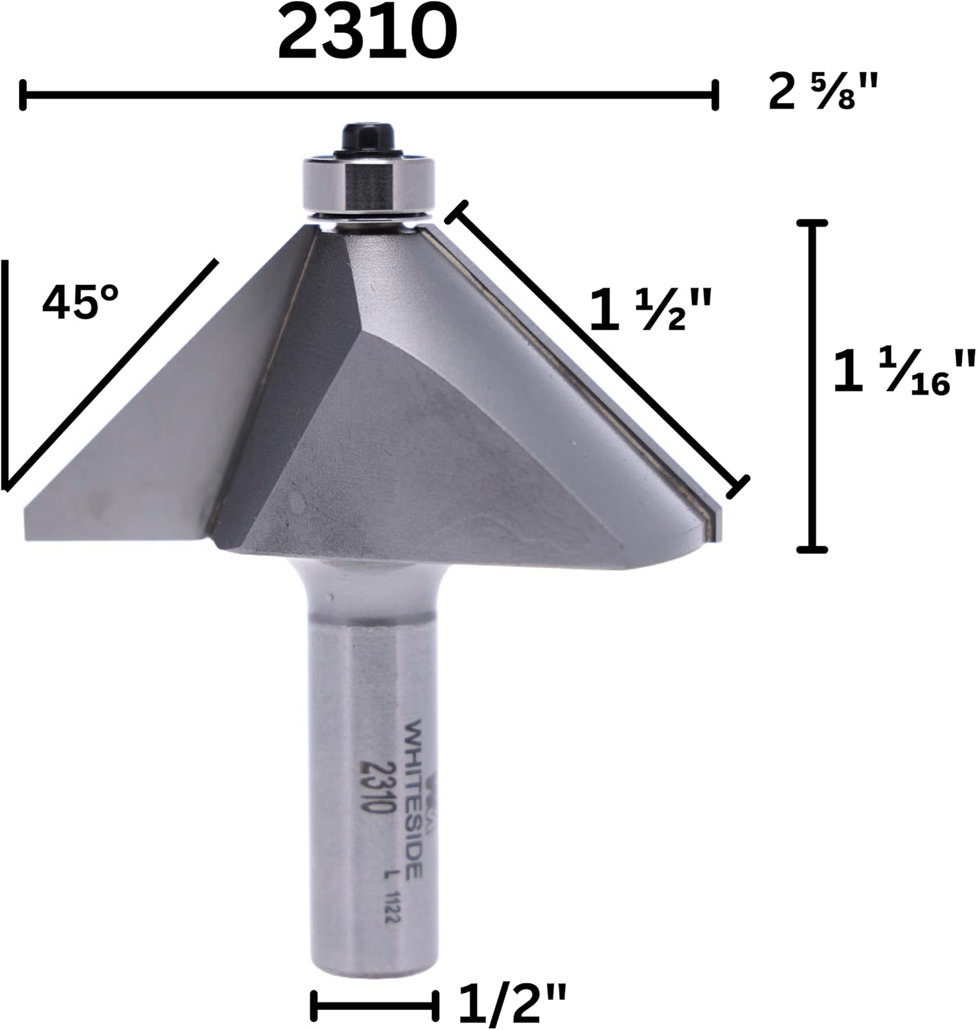 Whiteside Router Bits 2310 Chamfer Bit with 45-Degree 1-1/2-Inch Cutting Length