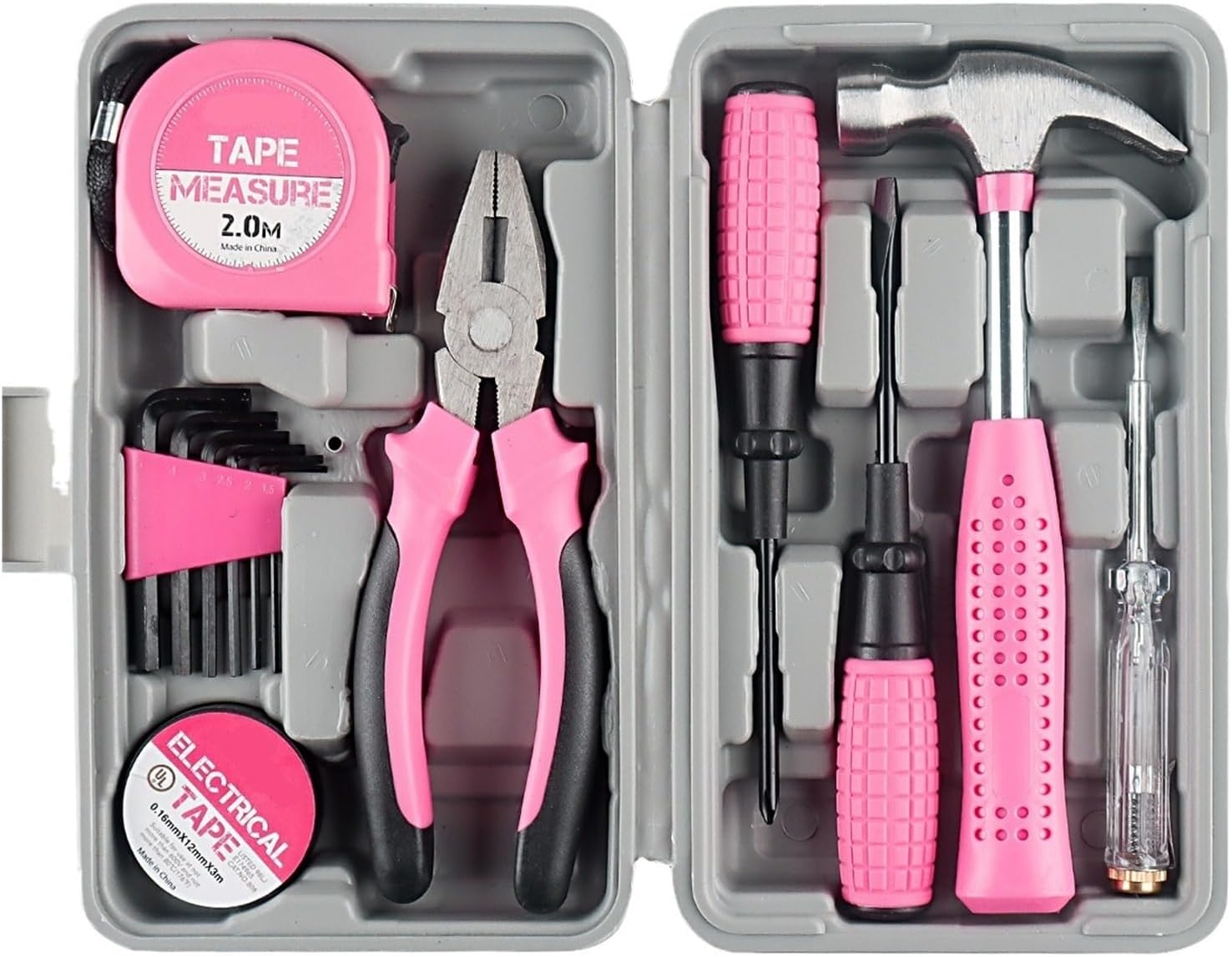 24 In 1 Multifunctional Home Repair Hand Tool Set Pliers Tape Measure Hammer Wrench Screwdriver Pink Hardware With Toolbox(24pcs pink)