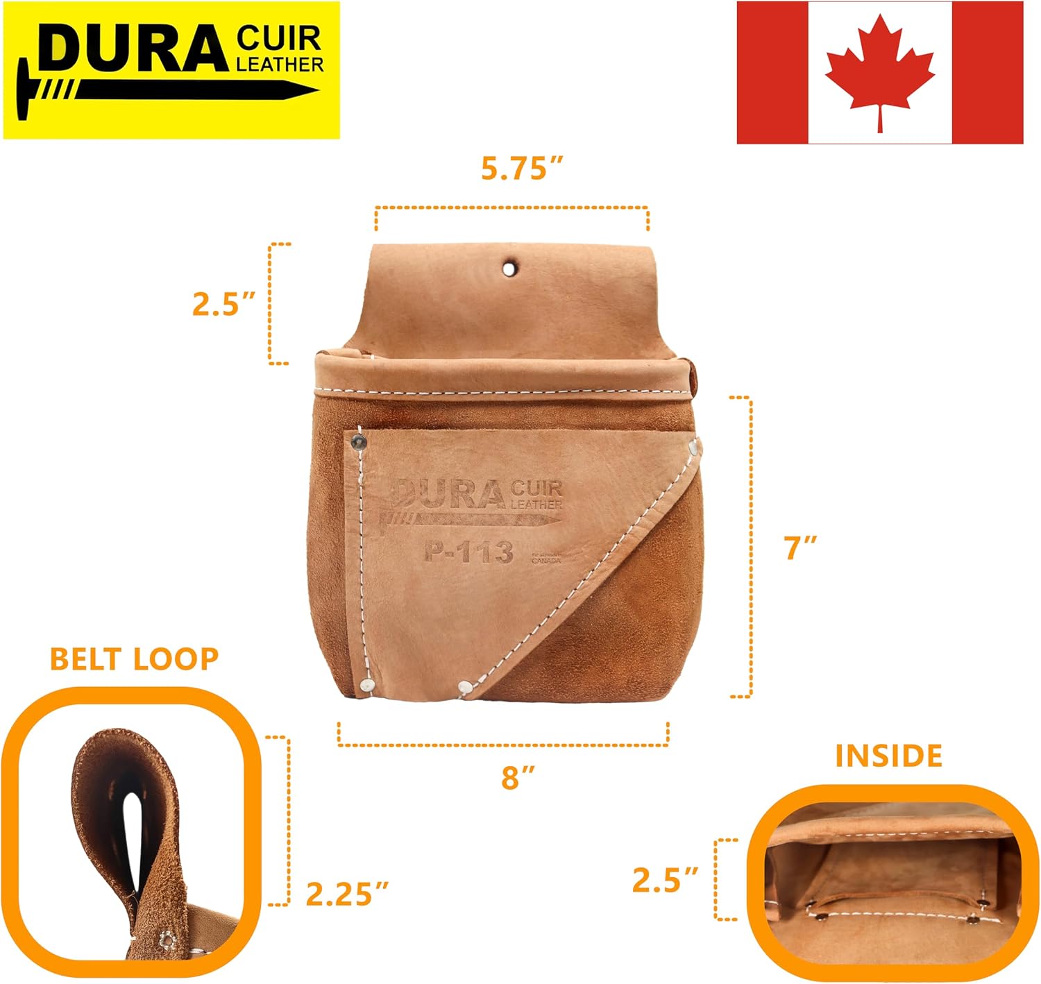 Professional Leather Tool Belt, Construction Carpenter Pouch Set with Suspenders, Multiple Pockets, Tan