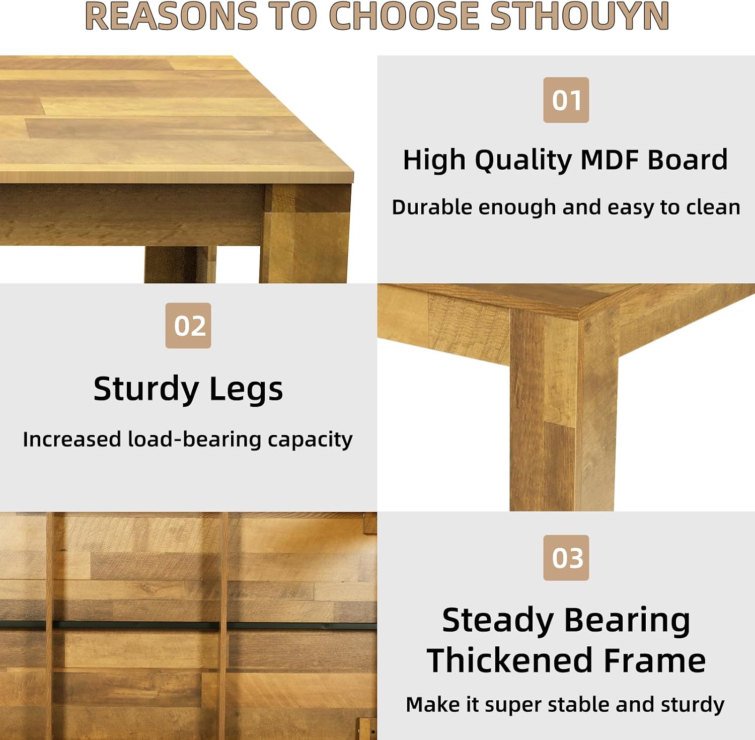 STHOUYN 71' 6ft Kitchen Dining Room Table for 6 8, Large Farmhouse Dinner Table, Wood Rectangular Long Tables for Big Family, Waterproof & Scratch Resistant (Brown)