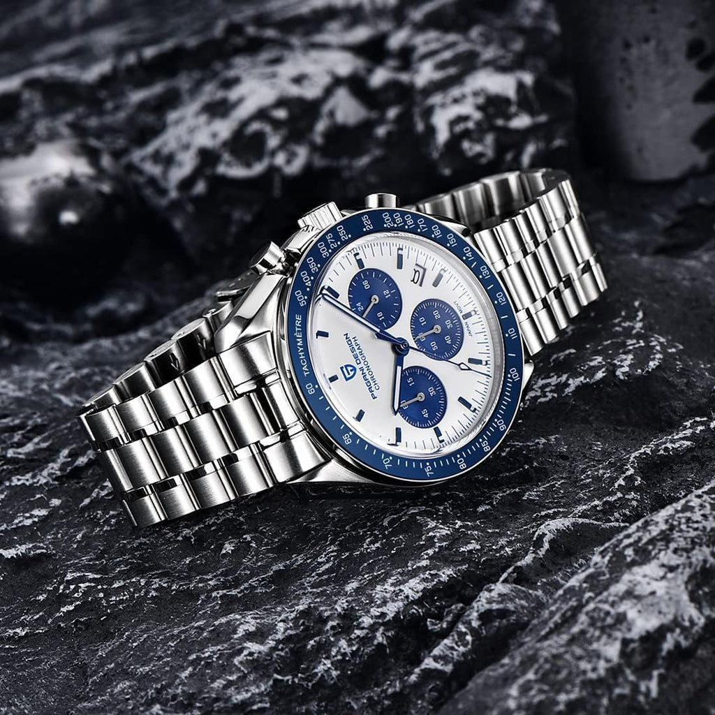 Pagani Design 1701 Men's Watch, Chronograph, VK63 Japanese Quartz Movement, Stainless Steel Bracelet, Water Resistant to 330 Feet (100 Meters), Sapphire Glass Wristwatch.
