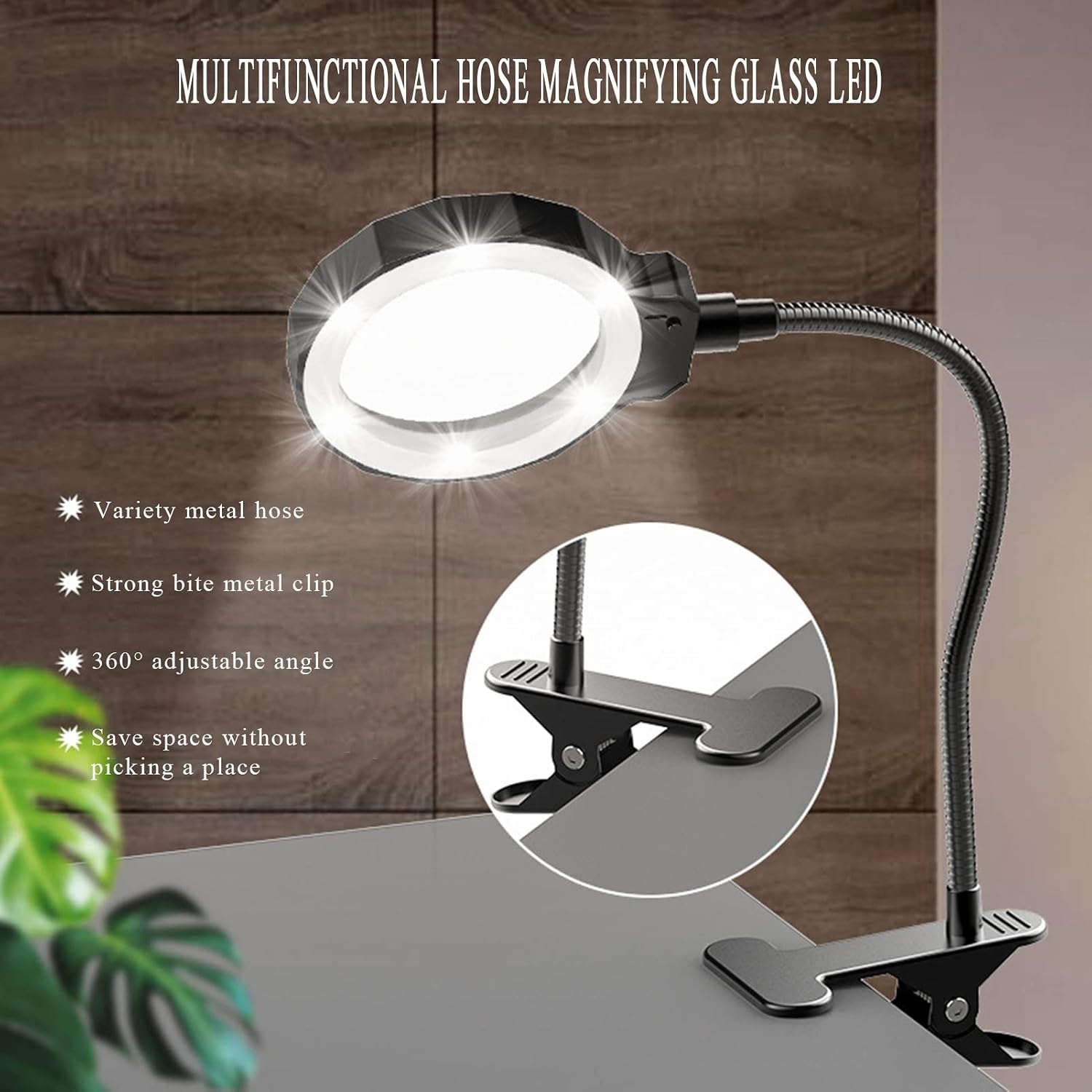 Magnifying Glasses for Hobbies, 3X Daylight LED Magnifying Lamp with Metal Clamp, Illuminated Optical Glass Magnifier Lens, Rechargeable Double The Comfort