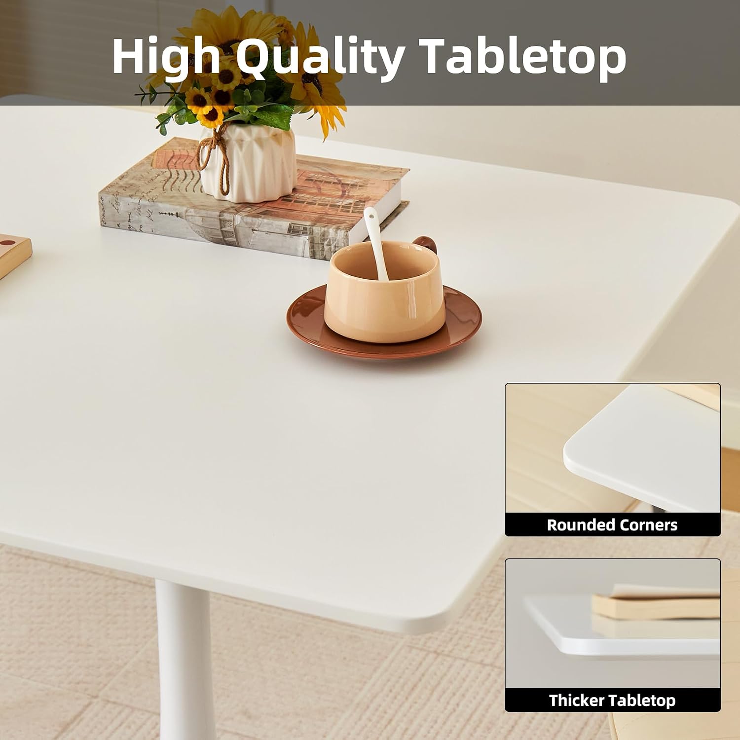 Square Dining Table, 31.5' Tulip Table with Thickened Tabletop & Metal Pedestal, Mid Century Modern Bistro Table for Kitchen, Small Places, Living Room, Cafe (White)