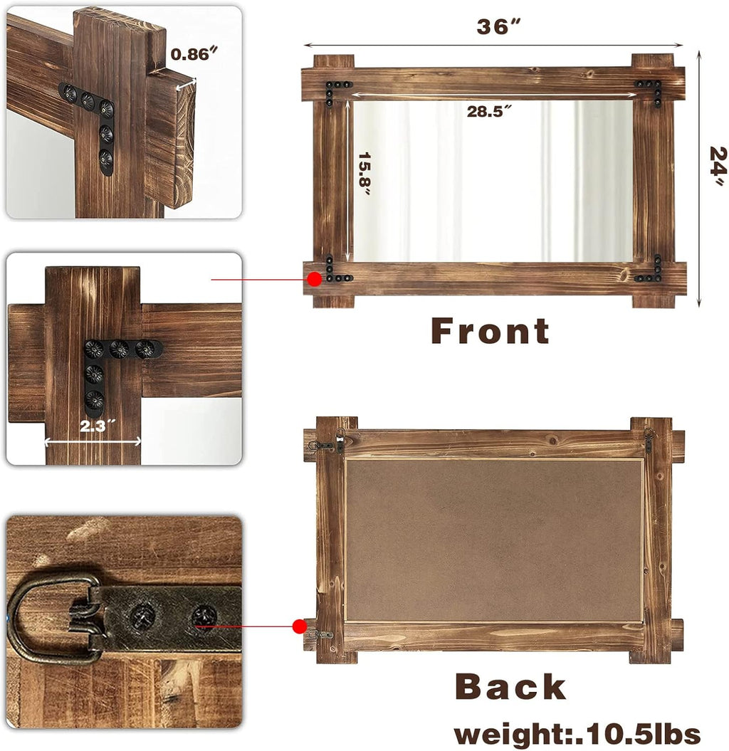 MeMoreCool 36x24 Farmhouse Rustic Wood Framed Bathroom Mirror, 24x36 Inch Wall Mounted Vanity Mirror for Bathroom Bedroom Entryway Living Room