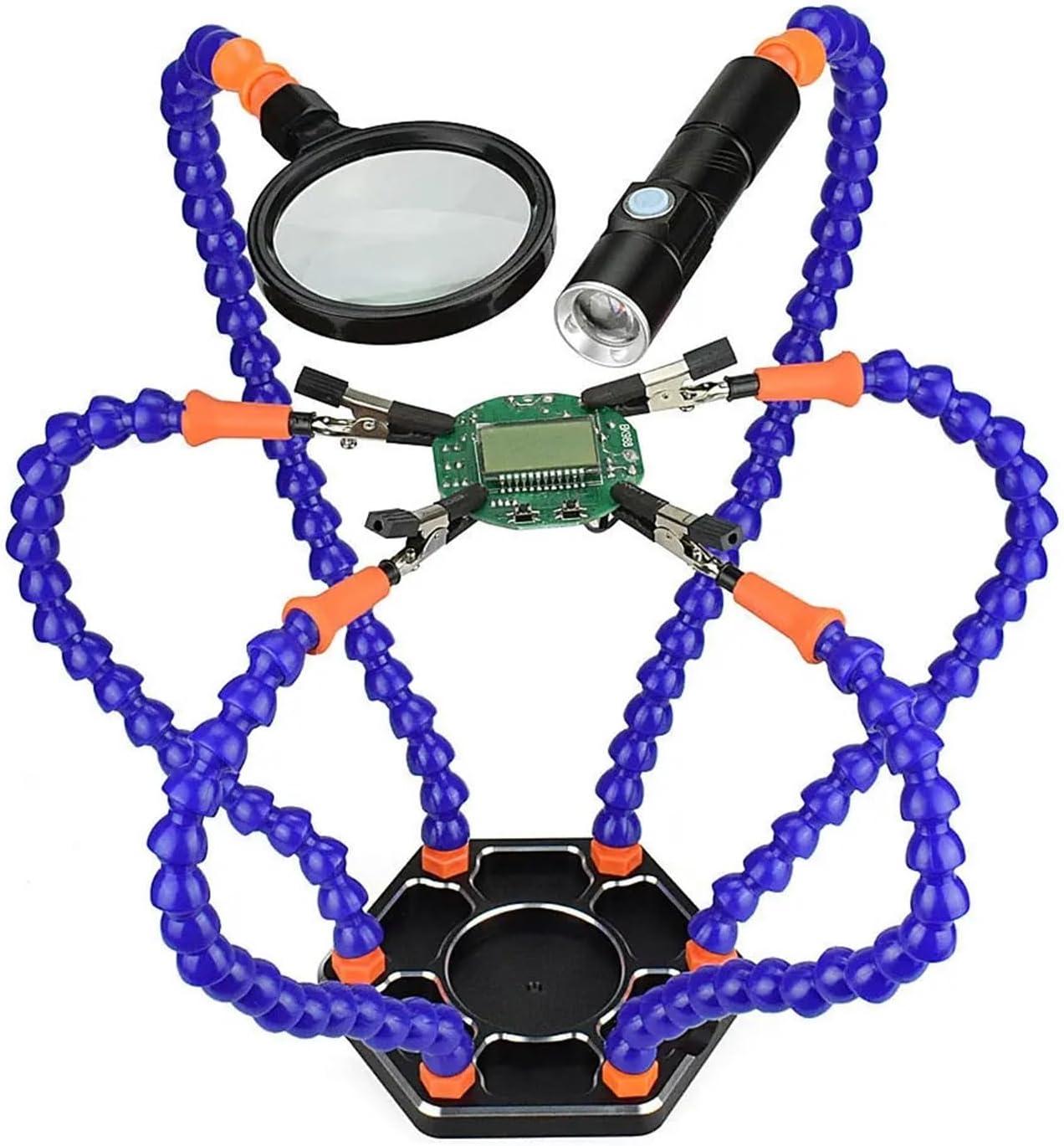 Flexible Holder Alligator Arms Clip Clamp Soldering Helping Third Hand PCB Adjustable Welding Desk With 3X Magnifier LED Lamp(6 Arms Pro3)