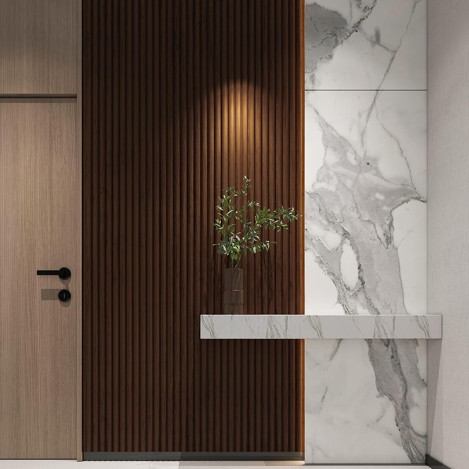 Art3d Fluted Wood Panel - 108 x 5.7 x 0.7in for Wall & Ceiling, Beaded Accent Molding for Home Decoration, Pack of 4pcs + 1pc End-Trim, Beaded Smoked Oak