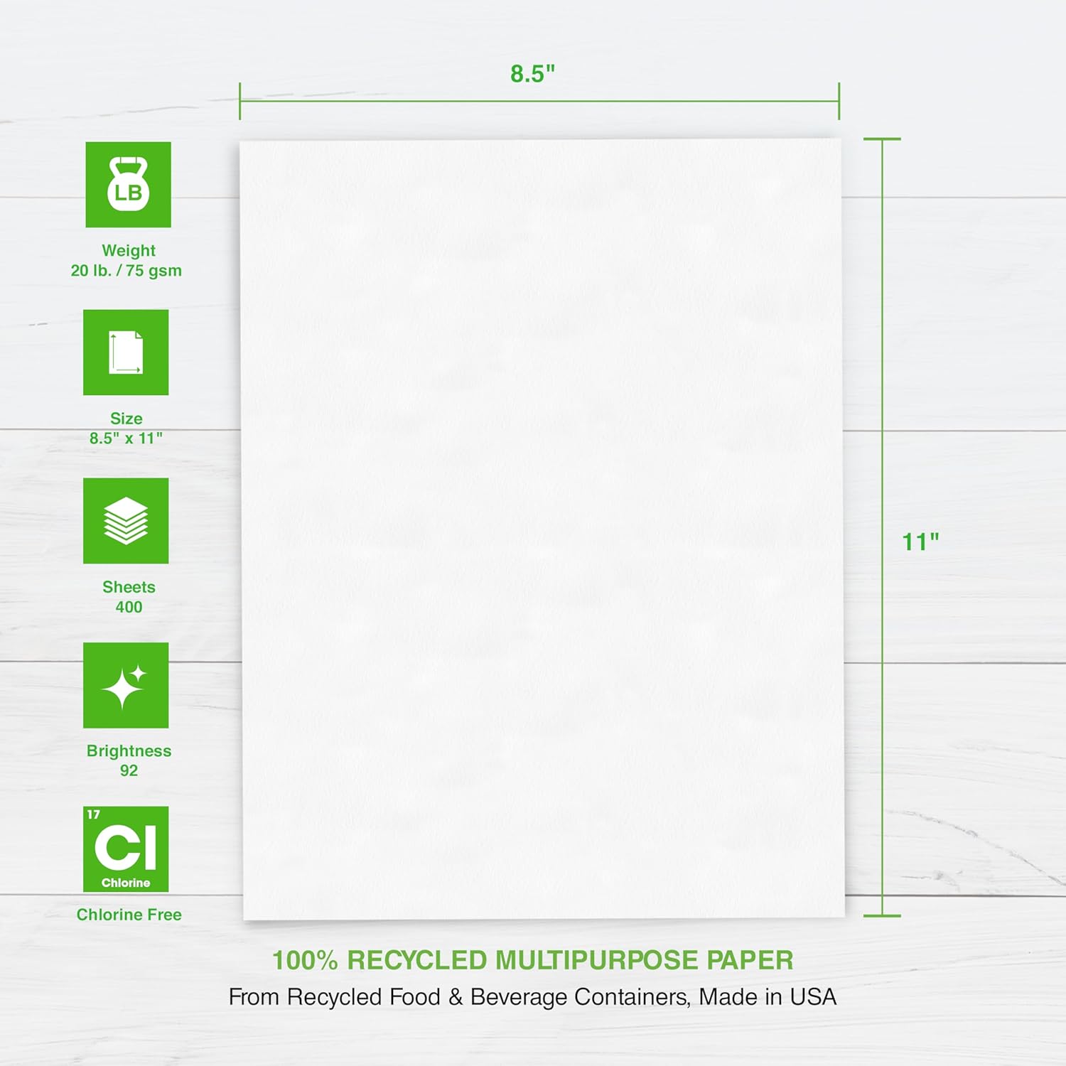 PrintWorks 100% Recycled Printer Paper 8.5' x 11' White - 20 lb Copy & Multipurpose Computer Paper - 2400 Sheets/Carton, 80 Cartons/Pallet, 192,000 Sheets - Made in the USA - 92 Bright (00018PAL)
