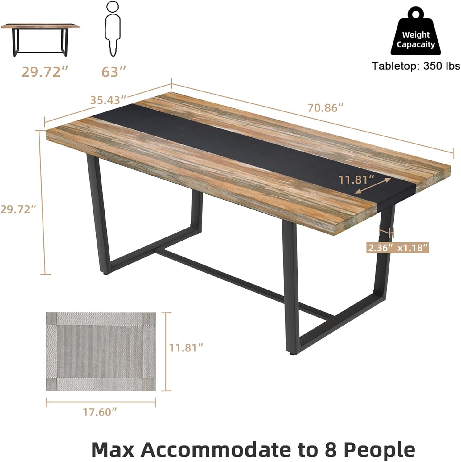 STHOUYN 71' 6ft Large Dinner Table for 6 8 Seat Dining Room Table, Rectangular Farmhouse Modern Kitchen Long Black & Brown Industrial Conference (Brown)