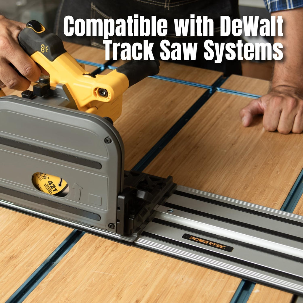 POWERTEC 71691 110 Inch Track Saw Guide Rail Connector Set for DeWalt Track Saws, Clamping Options Includes 2x55' Aluminum Extruded Guided Rails and (1) Guide Rail Connector for Woodworking Projects