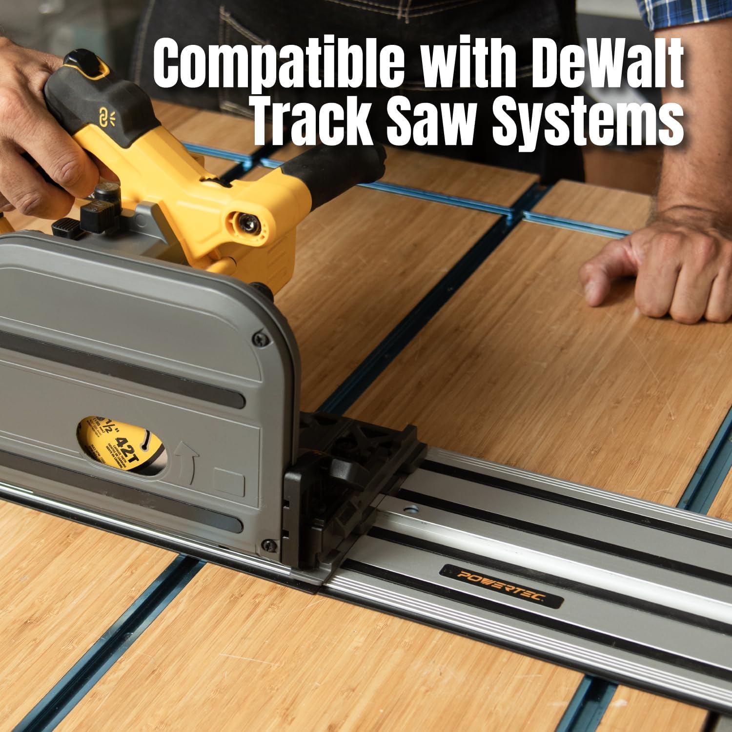 POWERTEC 71691 110 Inch Track Saw Guide Rail Connector Set for DeWalt Track Saws, Clamping Options Includes 2x55' Aluminum Extruded Guided Rails and (1) Guide Rail Connector for Woodworking Projects