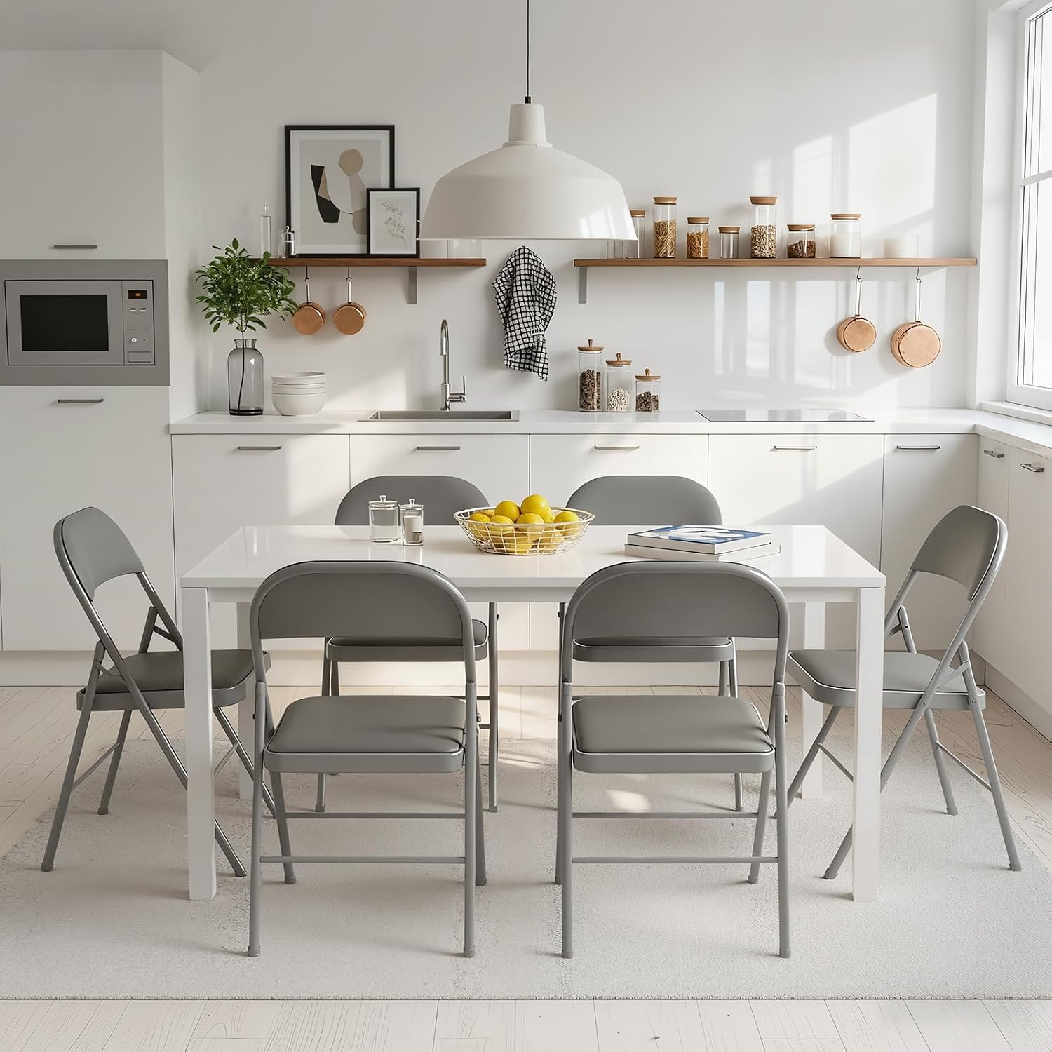 DUMOS 8 Pack Folding Chairs with Padded Cushion and Back - PU Leather Stackable Portable Dining Chairs Set, for Home and Office, Conference, Wedding, Party, Patio, Garden, for Indoor Outdoor, Grey