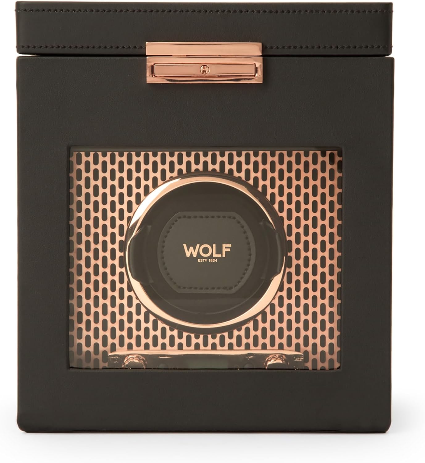 Wolf Axis Watch Winder with Storage - Secure Fit with Patented Lock-in Dynamic Cuff - Accommodates All Wrist Sizes - Vegan Leather - Includes Universal Adapter