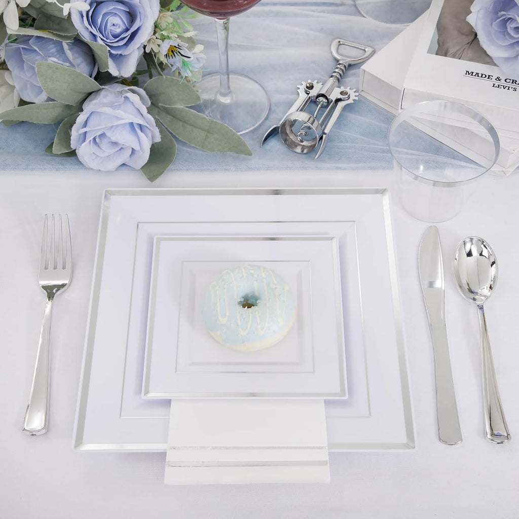 Festiva 350Pcs Silver Plates &350Pcs Clear Plastic Plates with Gold Trim