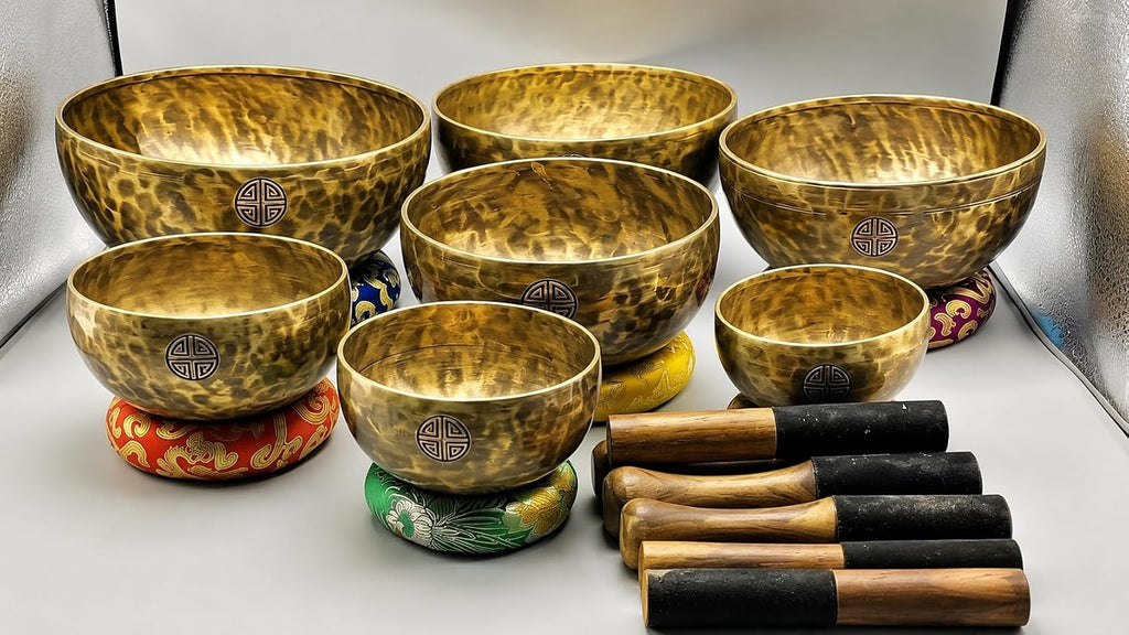 Chakra Healing Tibetan Singing Bowl - Set of 7 - Hand Hammered Tibetan Meditation Singing Bowl Nepal