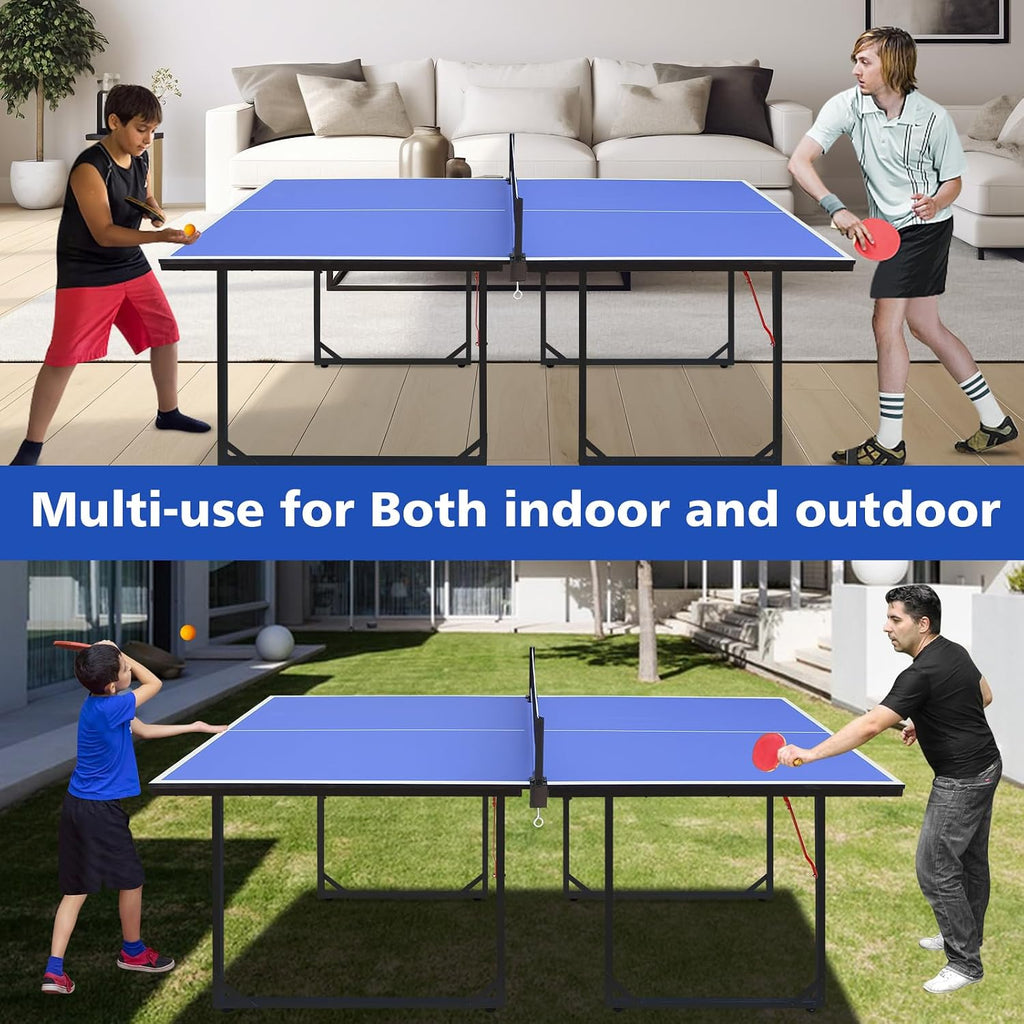 Foldable Ping Pong Table Portable 4.5FT/6FT/9FT Indoor MDF Table Tennis Table Multi-Purpose Family Game Table with Net, 2 Paddles and 3 Balls for Kid Teenager Adult