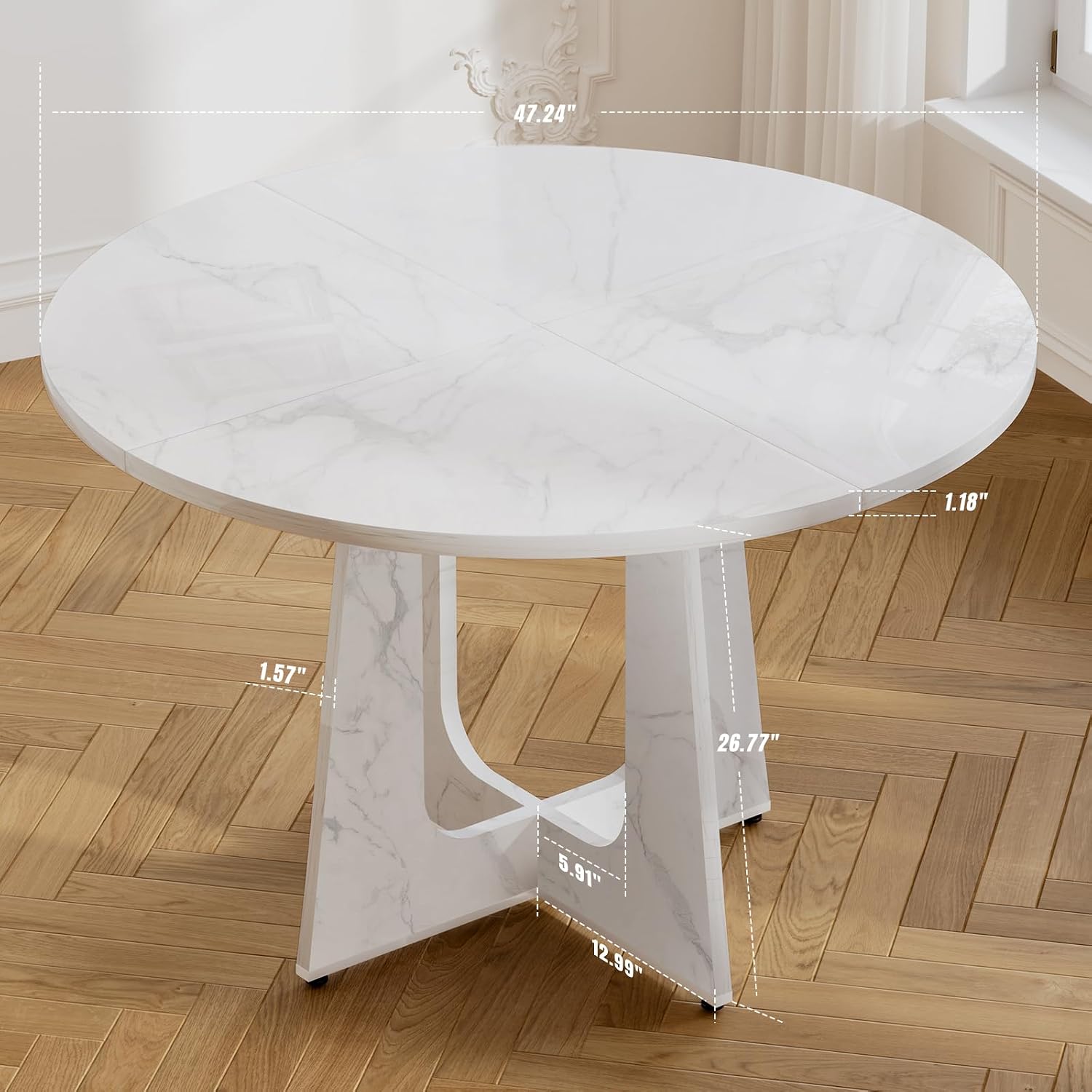 47' Round Dining Table for 4-6, Farmhouse Wood Kitchen Table, Mid-Century Wooden Circle Dinner Room Table Easy Assembly for Dining Room, Kitchen, Living Room (Faux Marble)
