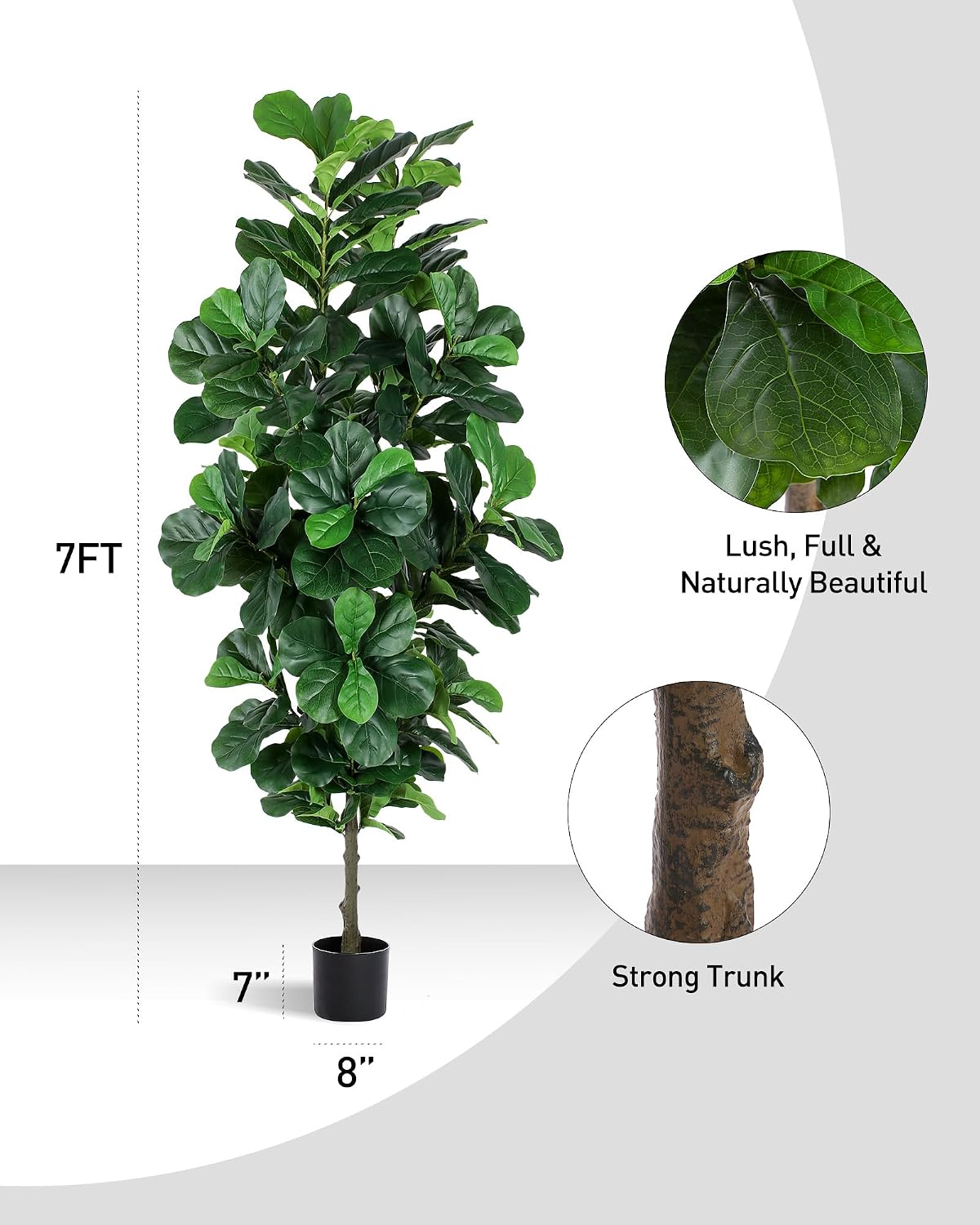 FLOWORLD Fiddle Leaf Fig Tree 7ft Tall Artificial Tree in Plastic Pot Fake Ficus Lyrata Plants with 184 Decorative Fiddle Leaves Faux Fig Trees for Home Office Living Room Decor Indoor Outdoor