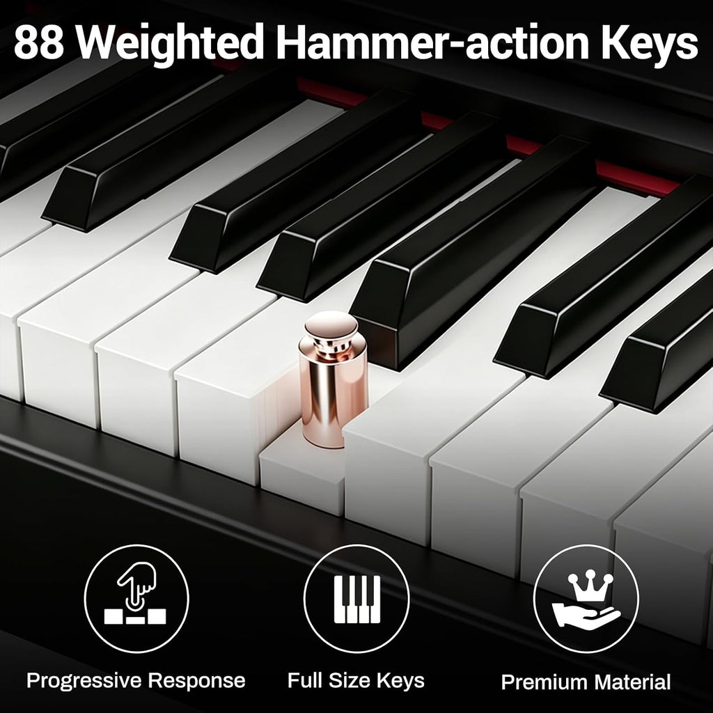 MOSEN Digital Piano 88-Key Weighted Keyboard with Hammer Action, Portable Electric Piano Set with X Stand, Recording Headphone Mode, Sustain Pedal, Music Rest, Dual Keyboard for Beginner, MDP-80D