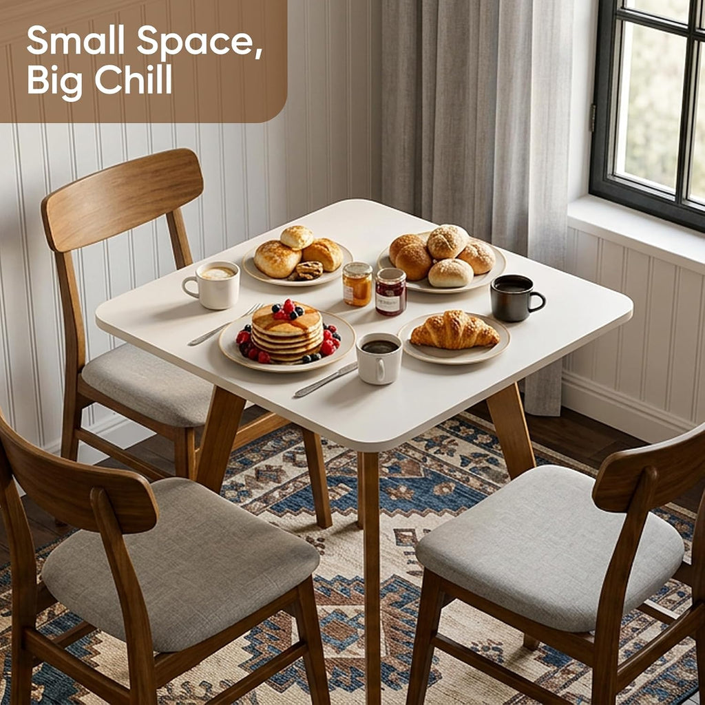 Comfy to go 27.6' Square Dining Table for 2-4 Person - Small Kitchen Table with Soild Wood Legs Mid Century Modern Table for Dinning Room, Kitchen,Small Speace (White)