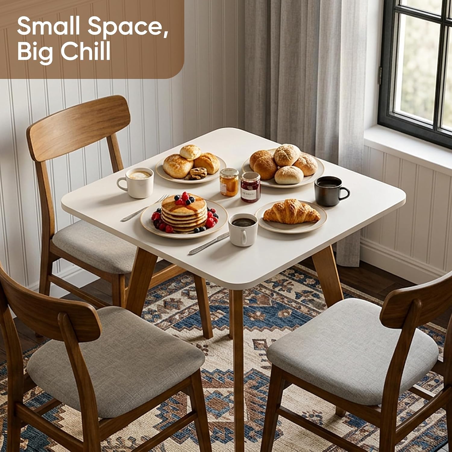 Comfy to go 27.6' Square Dining Table for 2-4 Person - Small Kitchen Table with Soild Wood Legs Mid Century Modern Table for Dinning Room, Kitchen,Small Speace (White)