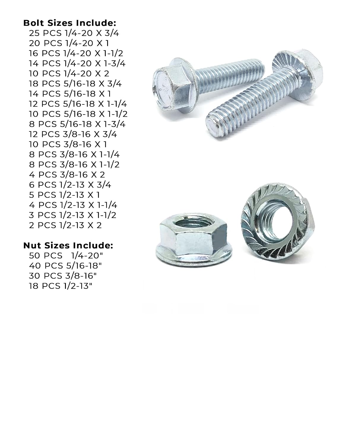 Grade 5 Serrated Hex Cap Flange Bolt & Flange Nut Assortment Kit - 348 Pieces!