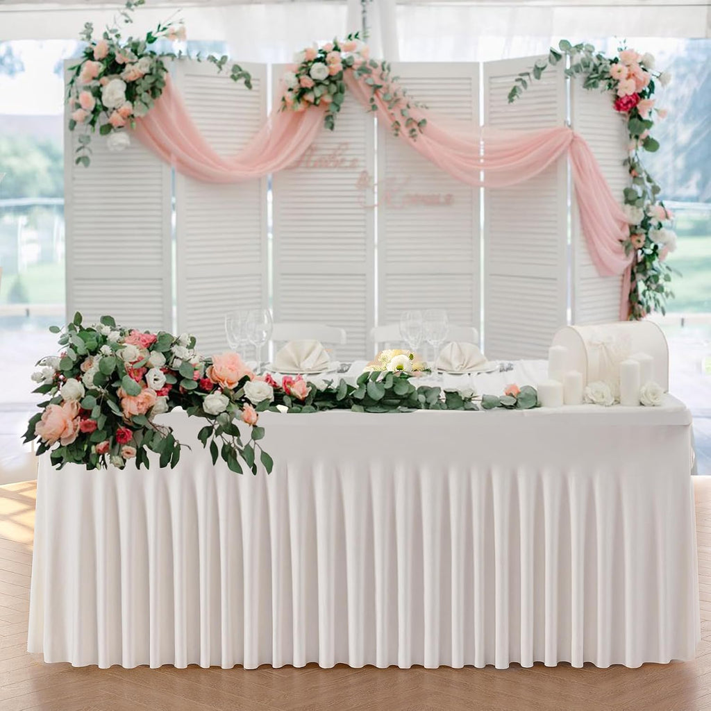 6pk Ivory Spandex Tablecloths for 6 Foot Rectangle Tables, Stretch Table Cloths 6 ft Fitted Tablecover Desk Skirt for Parties Weddings Birthday Banquet Baby Shower