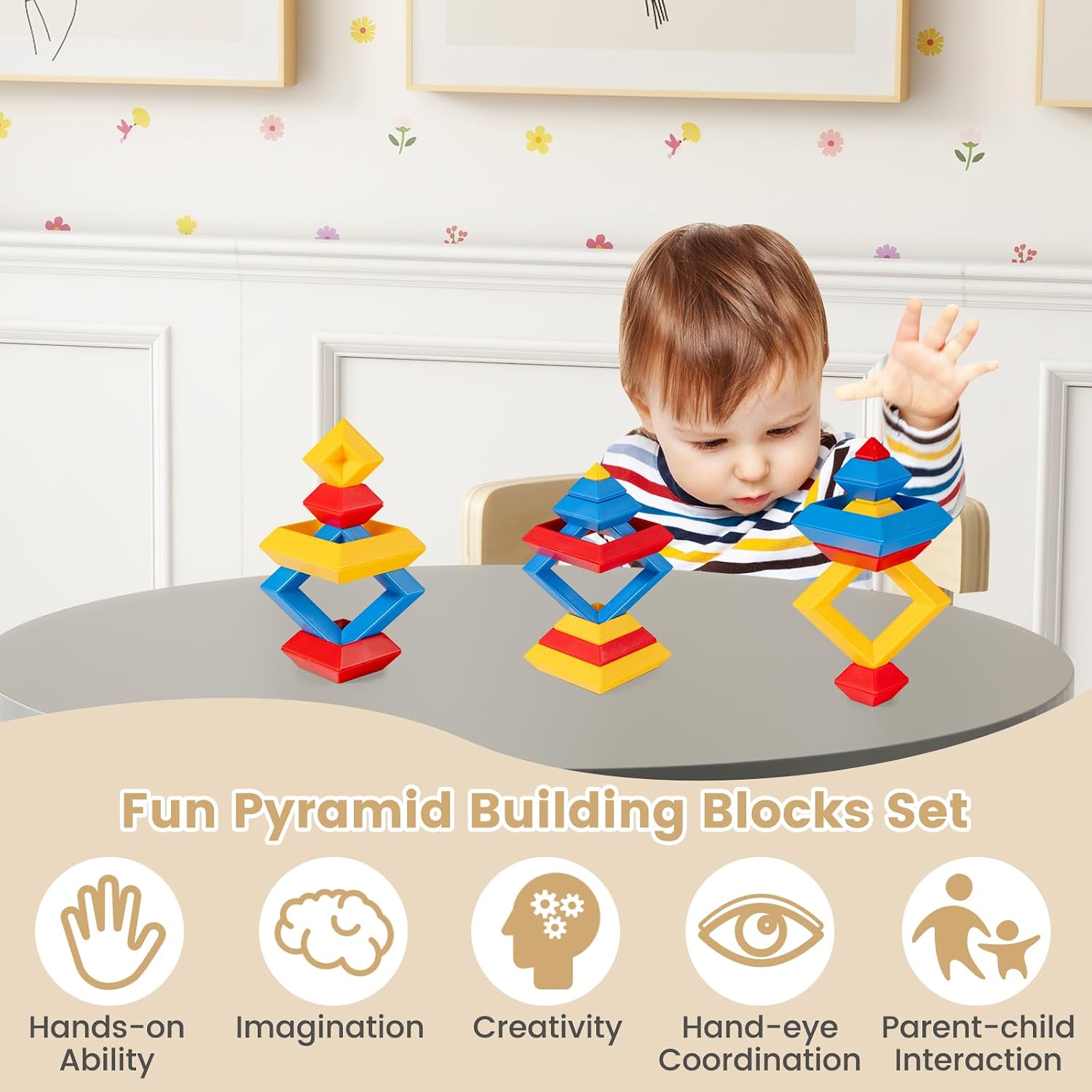 HONEY JOY Kids Table and Chair Set, Bentwood Toddler Round Table and 4 Chairs for Craft Art, Building Block, 5-Piece Children Furniture Set for Daycare, Kindergarten, Playroom (Gray)