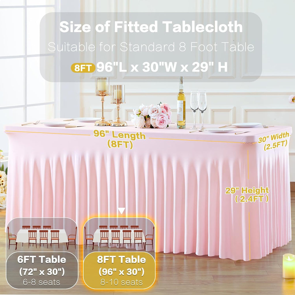 6 Pack Pink Table Cloth for 8 Foot Rectangle Tables Spandex Fitted Tablecloth 8ft Stretch Table Covers Skirt Pink Banquet Tablecloths Wrinkle Free Tablecloth for Party Wedding Birthday Event
