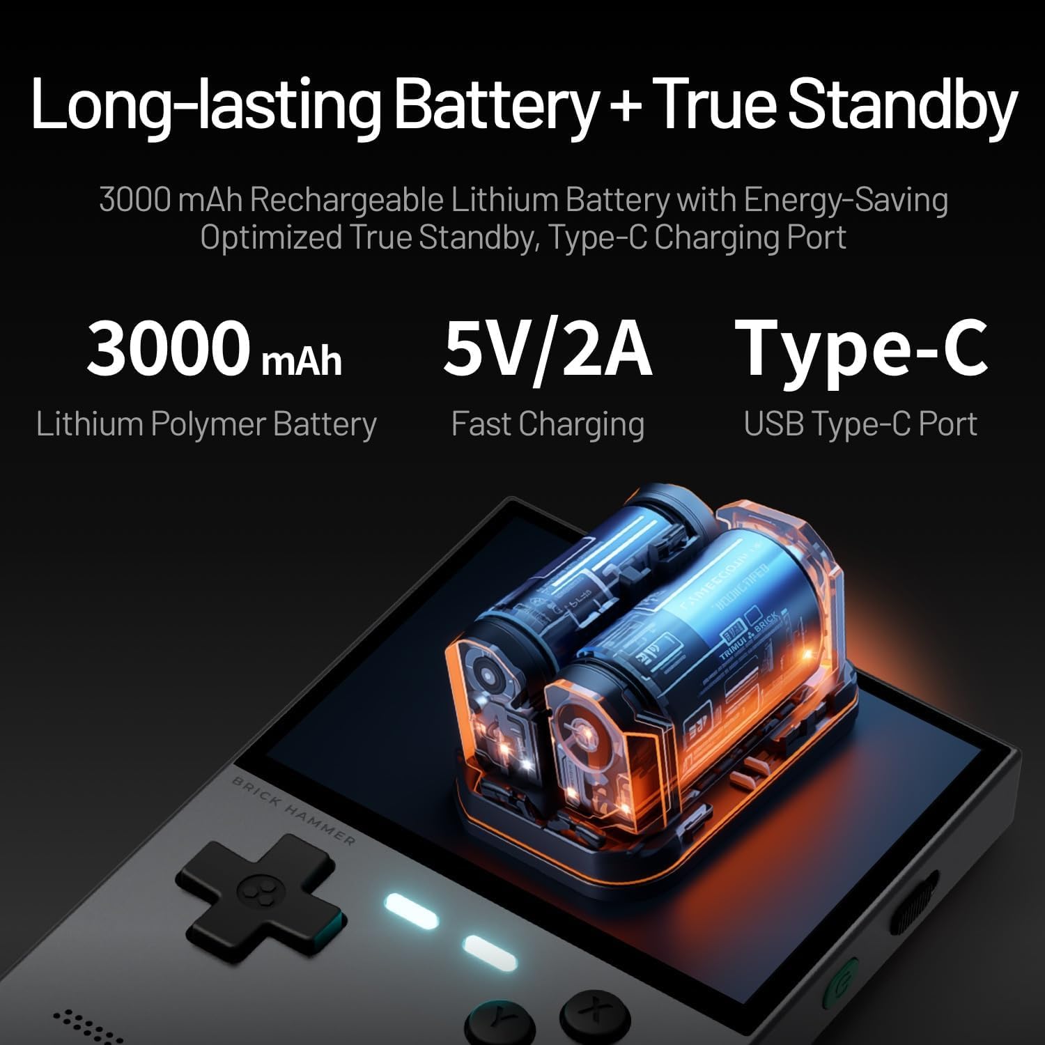 TRIMUI Brick Hammer Retro Handheld Game Console – Metal CNC Aluminum Alloy Body, 3.2' IPS Screen, 8GB Storage, Expandable to 1TB, Built-in 3000mAh Battery