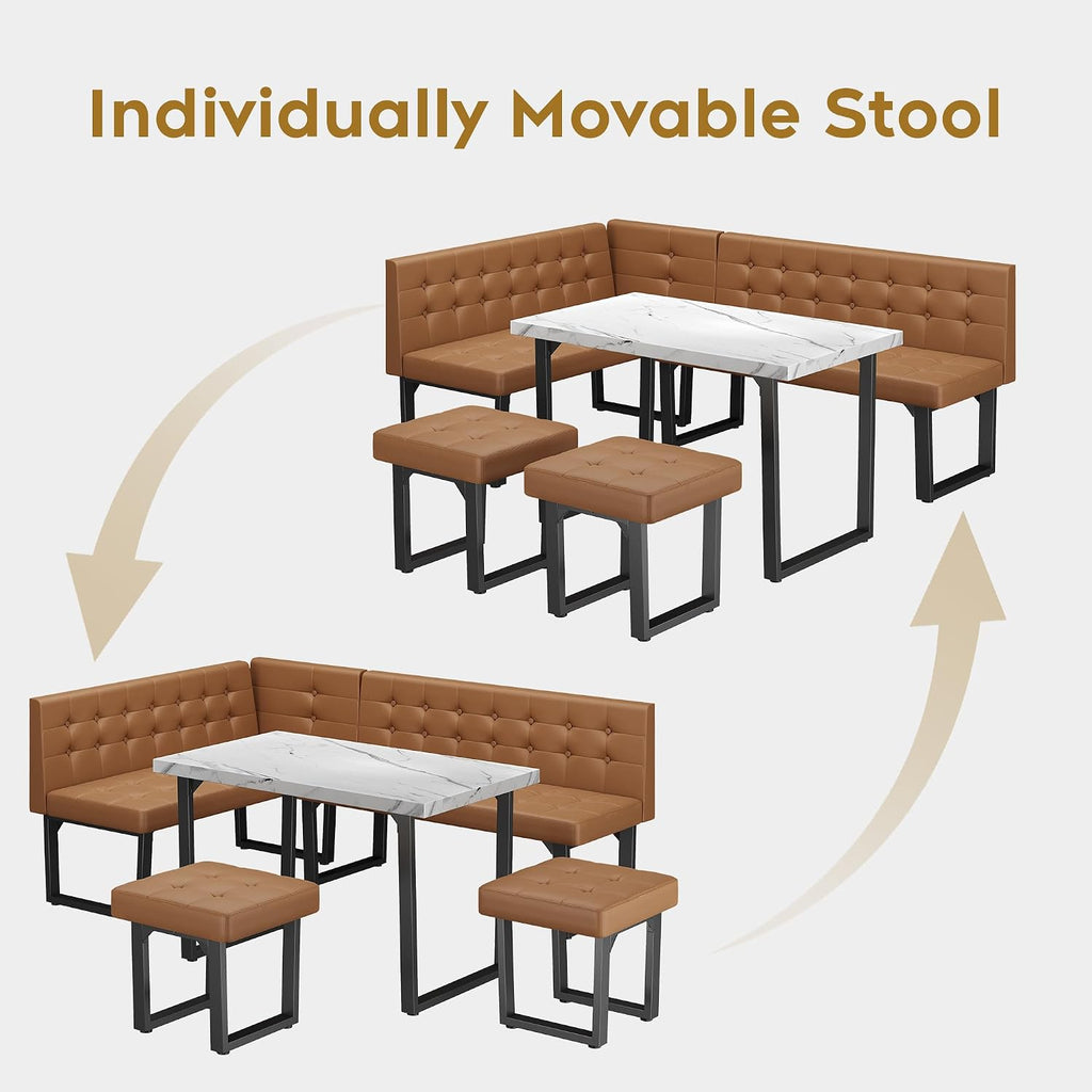 XIAO WEI Corner Dining Table Set for Small Spaces, 72 Inch Breakfast Nook with Storage Banquette, 5 Piece Dining Set with Upholstered Bench, Modern Caramel Brown