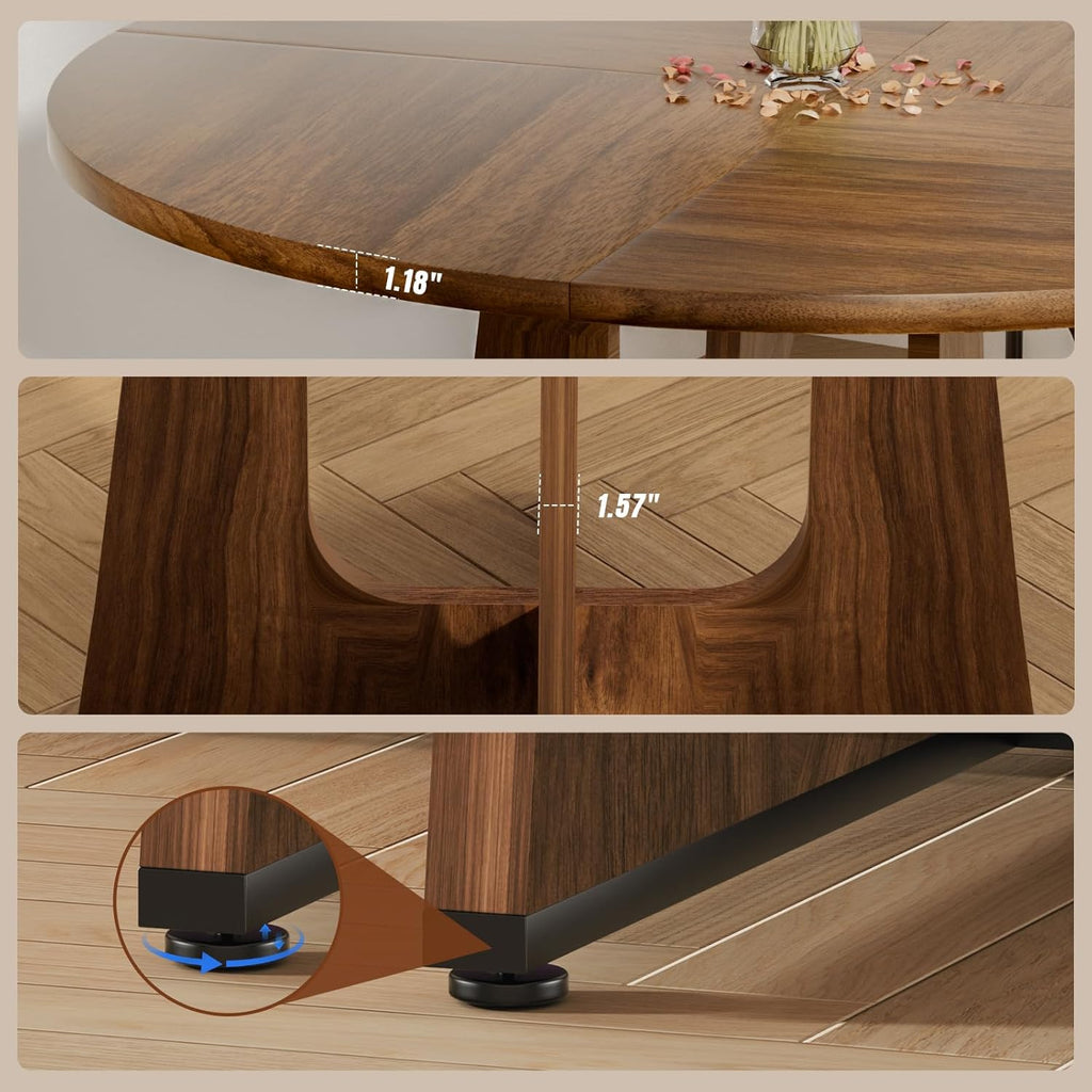 47' Round Dining Table for 4-6, Farmhouse Wood Kitchen Table, Mid-Century Wooden Circle Dinner Room Table Easy Assembly for Dining Room, Kitchen, Living Room (Brown)