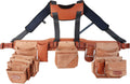 Professional Leather Tool Belt, Construction Carpenter Pouch Set with Suspenders, Multiple Pockets, Tan