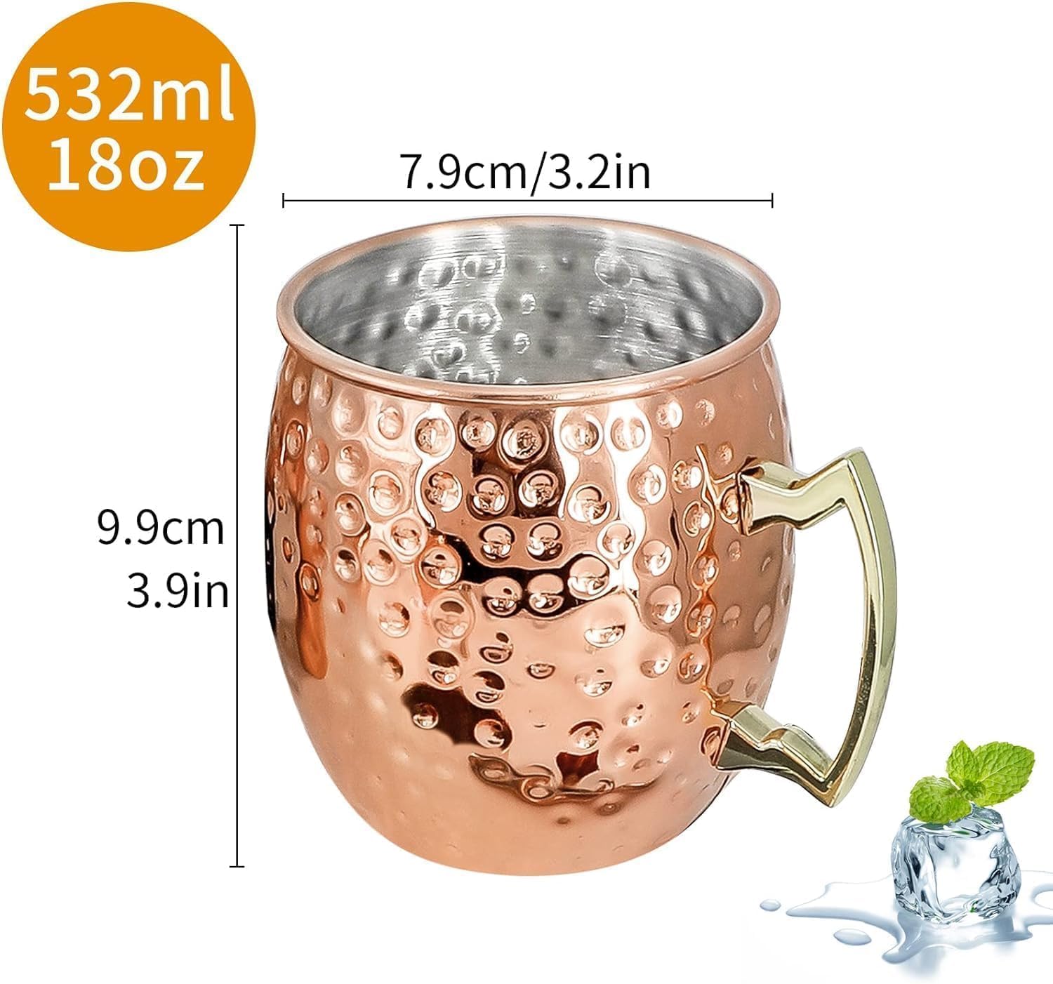 Moscow Mule Mugs Set of 24 Copper Plated Mule Mugs 18oz Bulk Large Hammered Stainless Steel Cups with Handle 1pcs 0.5oz Double Jigger Stainless Steel Straws for Cold Chilled Drinks Cocktails