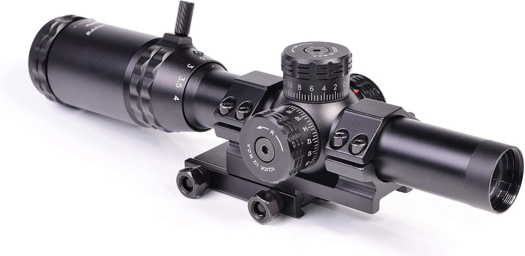 Hammers 1-4x20 Lightweight Compact Short Rifle Scope w/Illuminated Etched Glass Circle Reticle Finger Adjustable Lockable External Turret Screws Speed Throw Lever Offset Scope Mount 1inch Tube