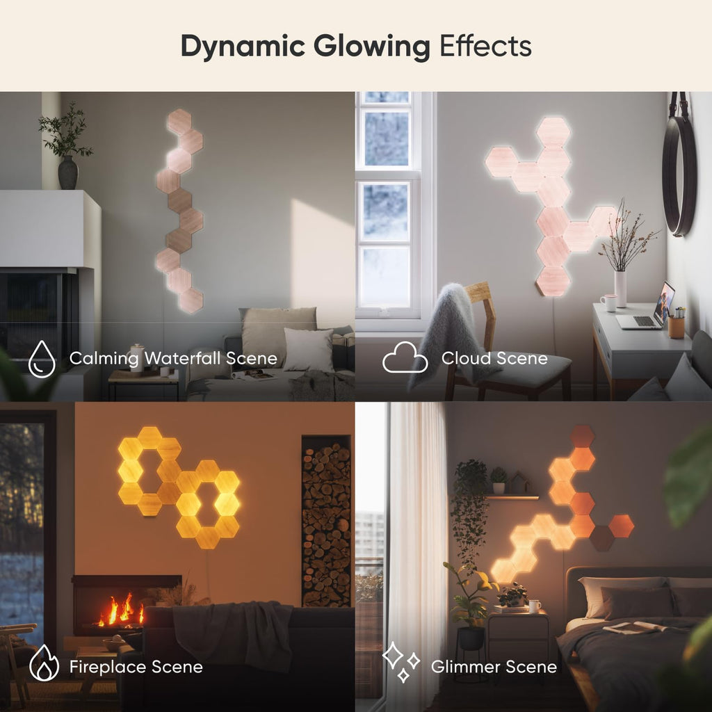 Nanoleaf Elements Wood Look Smart Wall Lights, Hexagon LED Wall Lights Compatible with Alexa Google Assistant, Home Wall Decor for Living Room with Music Sync, Touch Control, Ambient Lighting, 7 PK