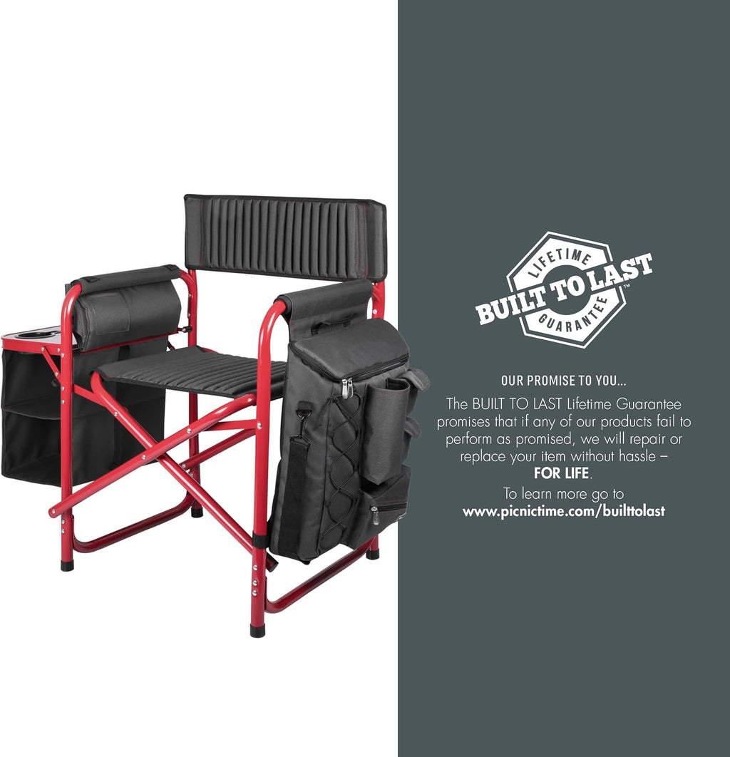 PICNIC TIME Fusion Camping Chair with Side Table and Soft Cooler, Outdoor Foldable Padded Camping Chairs with Cup Holder for Lawn, Beach, & Sports Use for Adults, (Dark Gray Red Accents)
