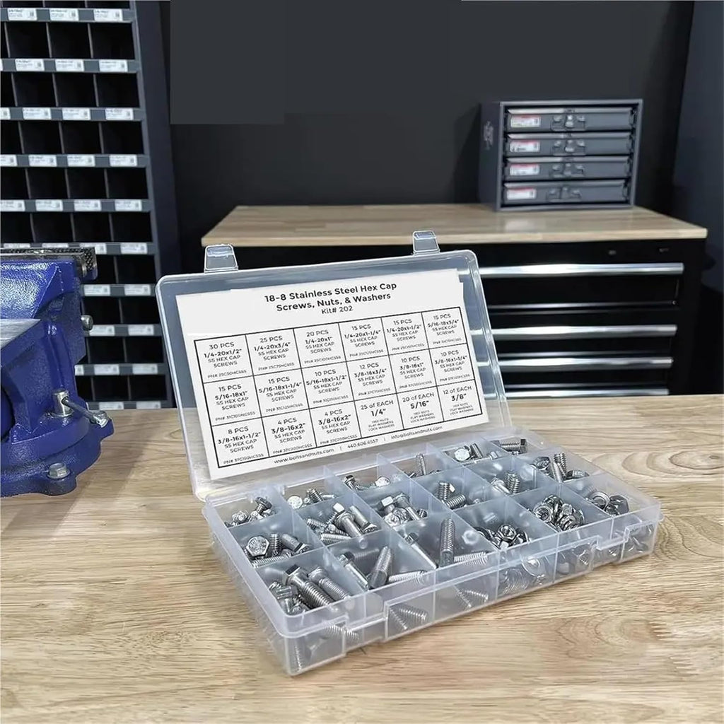 Nuts and Bolts 380Pcs Stainless Steel Hex Bolts Screws Nuts Washers Assortment Set for Furniture