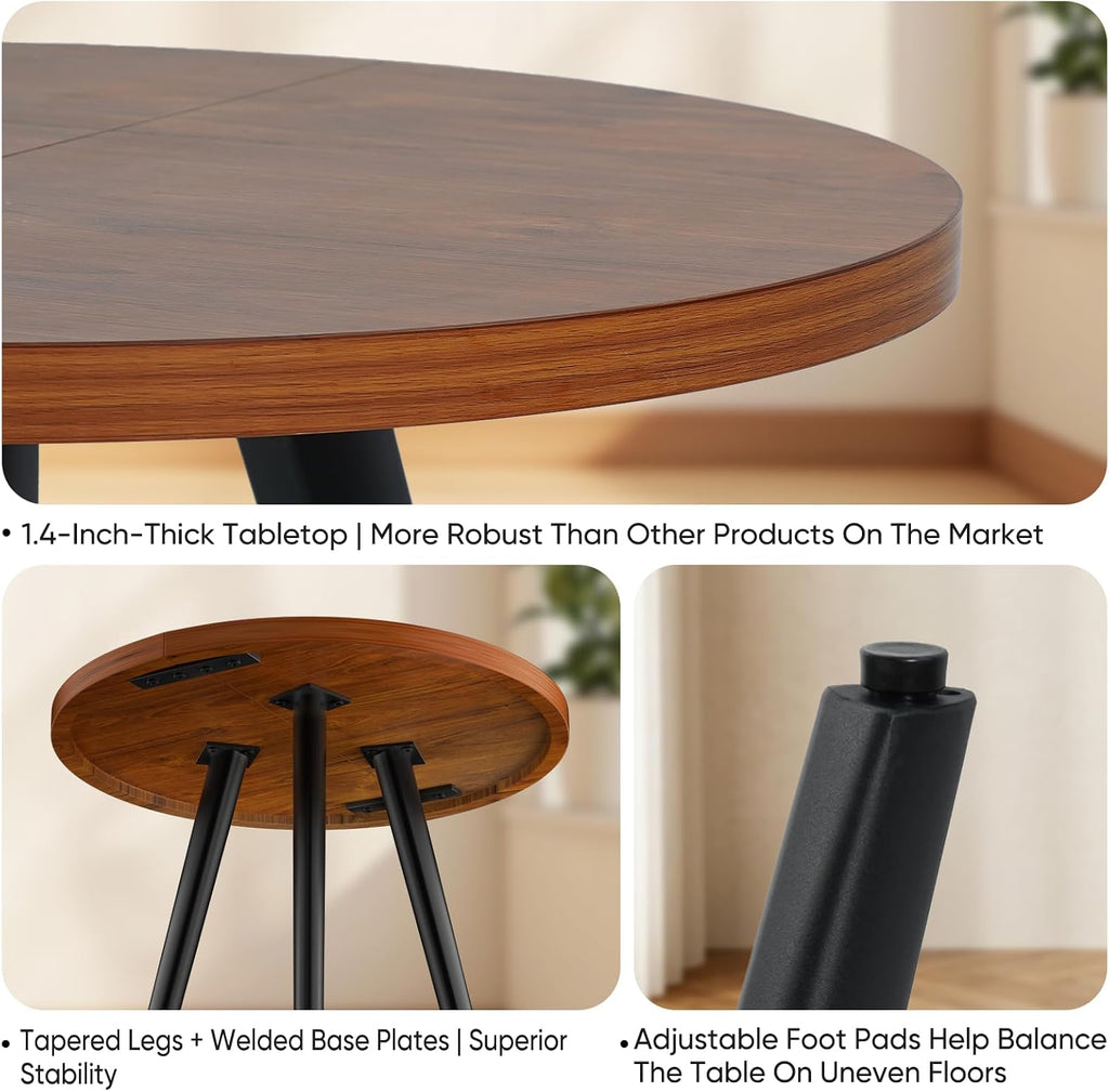 Round Dining Table, Small Dining Table for 2, 31.5' Round Table, Mid-Century Modern Kitchen Table with 1.4' Thickness Wood Grain Tabletop for or Small Space, Dining Room, Kitchen, UG Brown