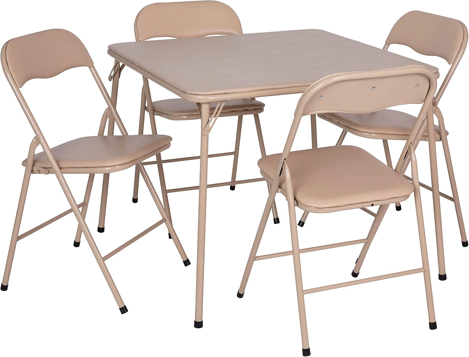 EMMA + OLIVER 5-Piece Multipurpose Folding Card Table and Chairs Set for 4 Players, Padded Top Portable Square Folding Table and Chairs Set, Tan