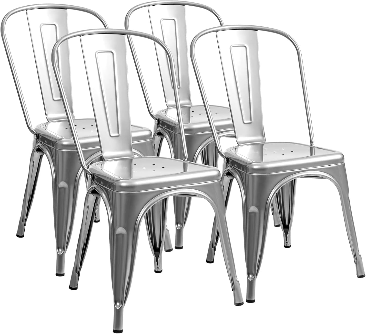 Furmax Metal Dining Chair Indoor Outdoor Use Stackable Classic Trattoria Chair Chic Dining Bistro Cafe Side Metal Chairs Set of 4 (Sliver)