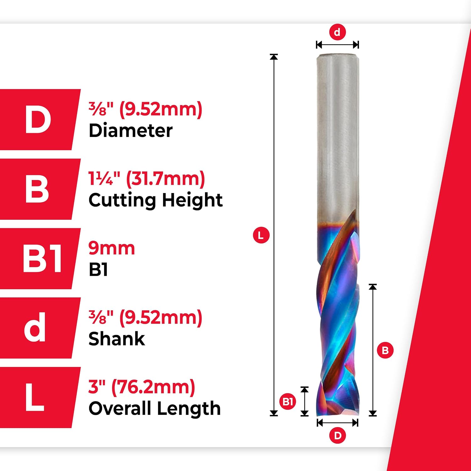 Amana Tool Spektra Extreme Tool Life Coated Solid Carbide CNC Compression Spiral Router Bit, 46172-K, 3/8 D x 1-1/4 CH x 3/8 SHK x 3 Inch Long 2 Flute