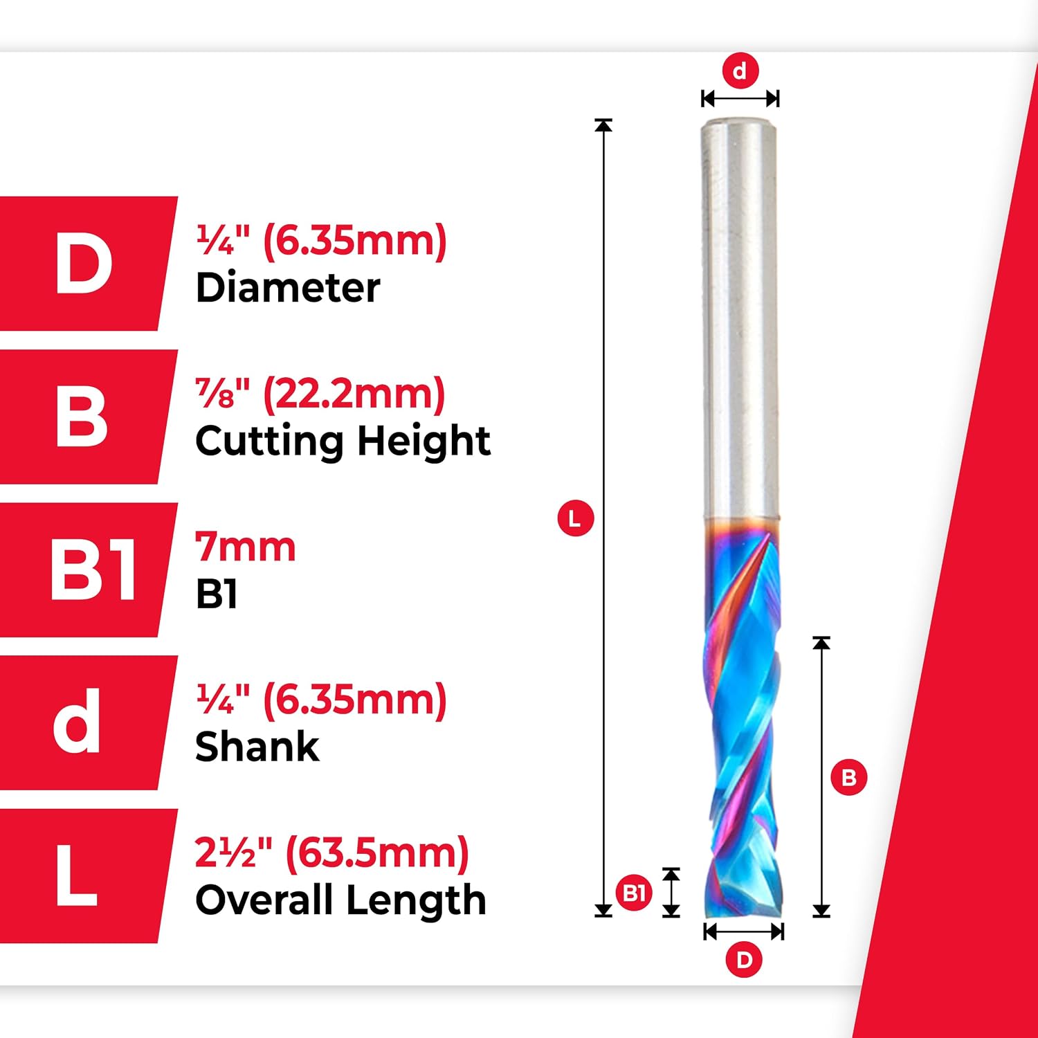 Amana Tool Spektra Extreme Tool Life Coated CNC Compression Spiral Router Bit, 46170-K-5 5-Pack, 1/4 D x 7/8 CH x 1/4 Shank x 2-1/2 Inch Long 2 Flute