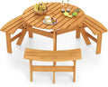 Giantex 6-Person Round Picnic Table Set with 3 Benches, 550 LBS Bench Capacity, 2' Umbrella Hole, Circular Outdoor Wood Dining Table & Chairs for Patio Yard Garden Porch Deck (68'x62'x28',Yellow)