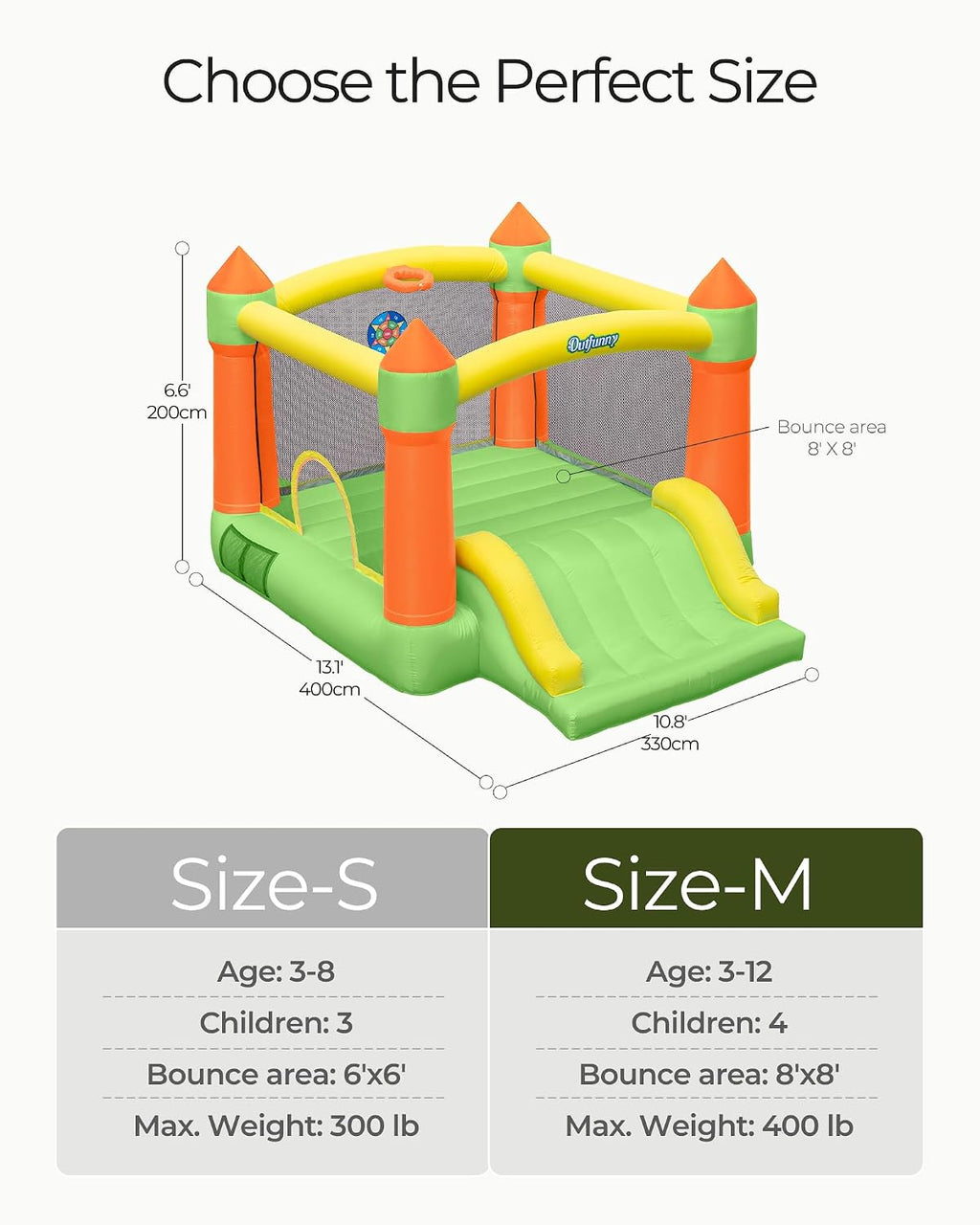 Outfunny Bounce House with Slide, Inflatable Bouncy House for Kids 3-12, Outdoor&Indoor, Bounce Area 8'x8', Capacity 400 lb - Green