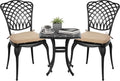 HOMEFUN Thickened Heavy-Duty Cast Aluminum Bistro Set of 2 Outdoor 3 Piece Patio Set with Padded Cushion, Ultra Sturdy Rustproof All-Weather for Garden Balcony, Black