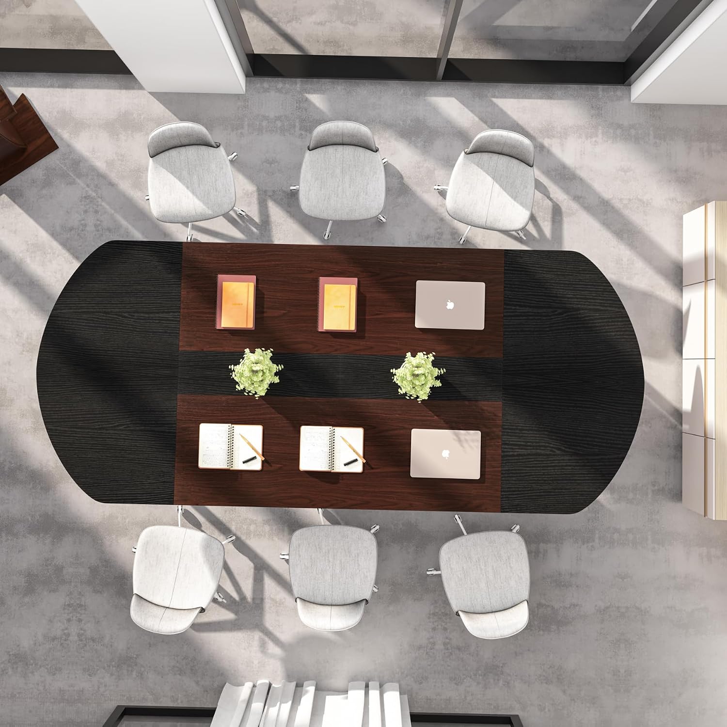 Tribesigns 70.86 Inches 6FT Oval Conference Table, Two-Tone Finish Curved Meeting Tables for Office, Large Business Training Seminar Table (Walnut+Black)