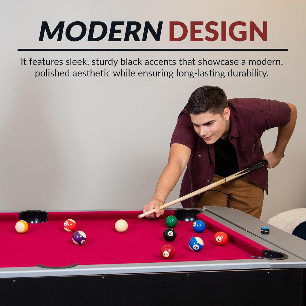 Hathaway Triple Threat Multi Game Table – Space-Saving Rotating Playfield for 6ft Pool Table, Air Hockey Table, & Table Tennis - 3 in 1 Game Table with Complete Accessories & Display Rack