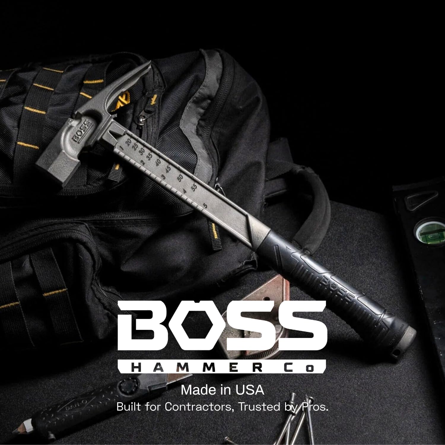 Boss Hammer 16 oz. Pro Series Titanium Hammer with Over-Molded No-Slip Rubber Grip - Construction Grade, Dual Side Nail Pullers, Milled Face - Made in the USA - BH16TIM